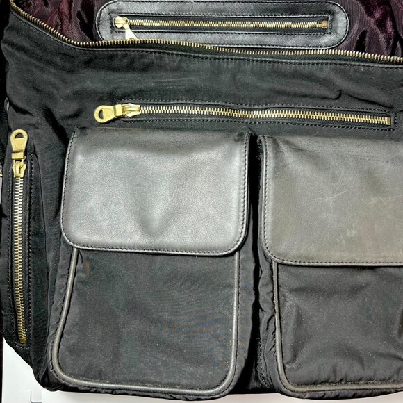 JOHNNY FARAH Black Leather/Nylon Backpack with Gold metal Hardware - Picture 4 of 12